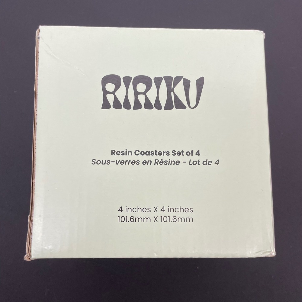 RIRIKU Set of 4 Resin Coasters Beige Marbled Square 4x4 Modern Home Decor NEW